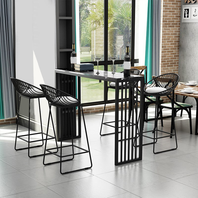 Glam Bar Height Table Faux Marble Top Bistro Bar Table with Double Pedestal Base 63"L x 15.7"W x 41.3"H Black Without Chairs Clearhalo 'Bar Furniture' 'Bar Tables' 'bar_tables' 'furn' 'furn_bar_tables' 'Furniture' 'Kitchen & Dining Furniture' 6560309