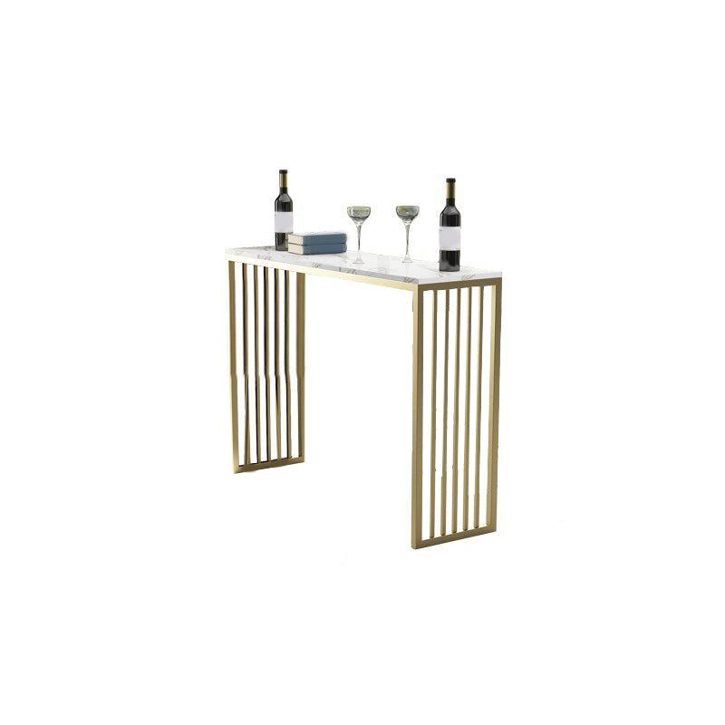 Glam Bar Height Table Faux Marble Top Bistro Bar Table with Double Pedestal Base White Without Chairs Clearhalo 'Bar Furniture' 'Bar Tables' 'bar_tables' 'furn' 'furn_bar_tables' 'Furniture' 'Kitchen & Dining Furniture' 6560311
