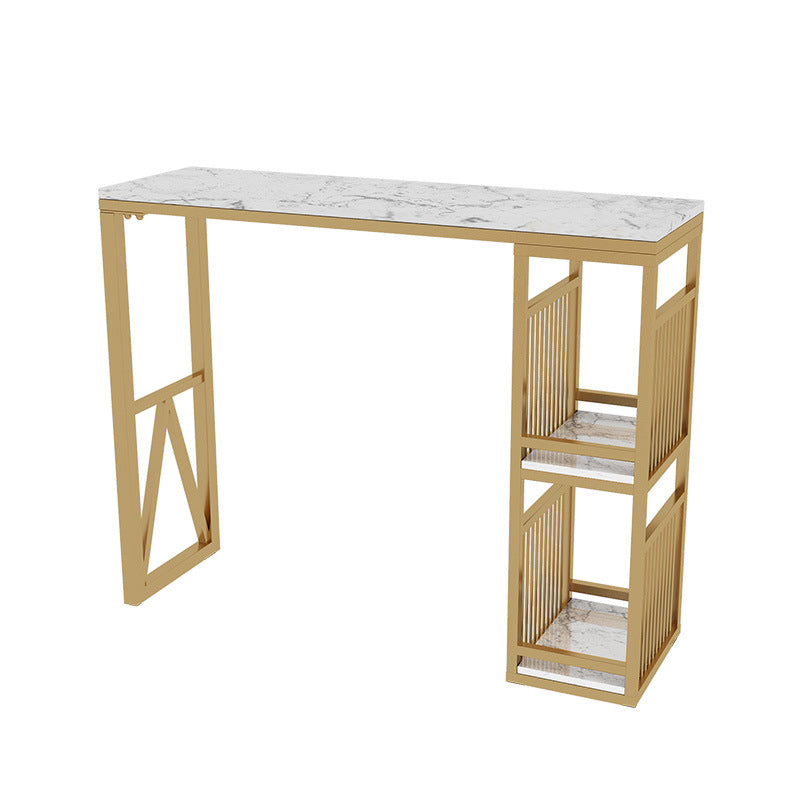 Faux Marble Top Bar Height Table Glam Style Bistro Table with 2 Shelves