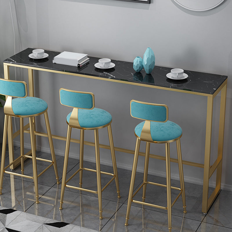 Faux Marble Top Bar Height Table Glam Style Bistro Table for Patio Use 86.6"L x 15.7"W x 41.3"H Black Without Chairs Clearhalo 'Bar Furniture' 'Bar Tables' 'bar_tables' 'furn' 'furn_bar_tables' 'Furniture' 'Kitchen & Dining Furniture' 6560360