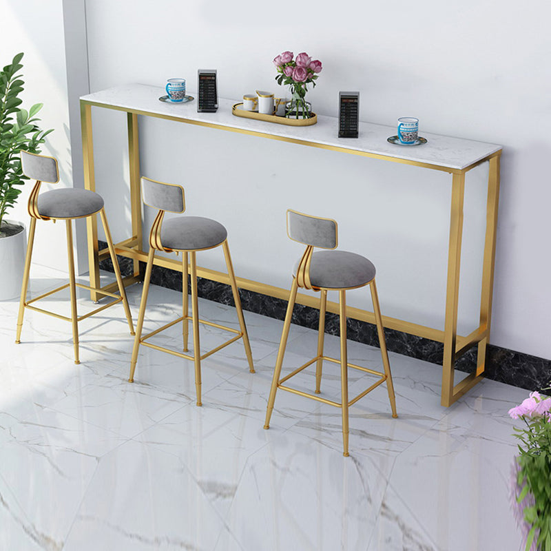 Glam Bar Height Table Faux Marble Top Bistro Bar Table with Trestle Base White Without Chairs Clearhalo 'Bar Furniture' 'Bar Tables' 'bar_tables' 'furn' 'furn_bar_tables' 'Furniture' 'Kitchen & Dining Furniture' 6560389
