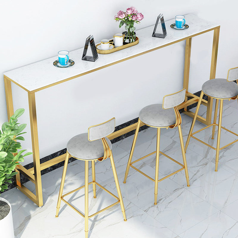 Glam Bar Height Table Faux Marble Top Bistro Bar Table with Trestle Base 94.5"L x 15.7"W x 41.3"H White Without Chairs Clearhalo 'Bar Furniture' 'Bar Tables' 'bar_tables' 'furn' 'furn_bar_tables' 'Furniture' 'Kitchen & Dining Furniture' 6560391