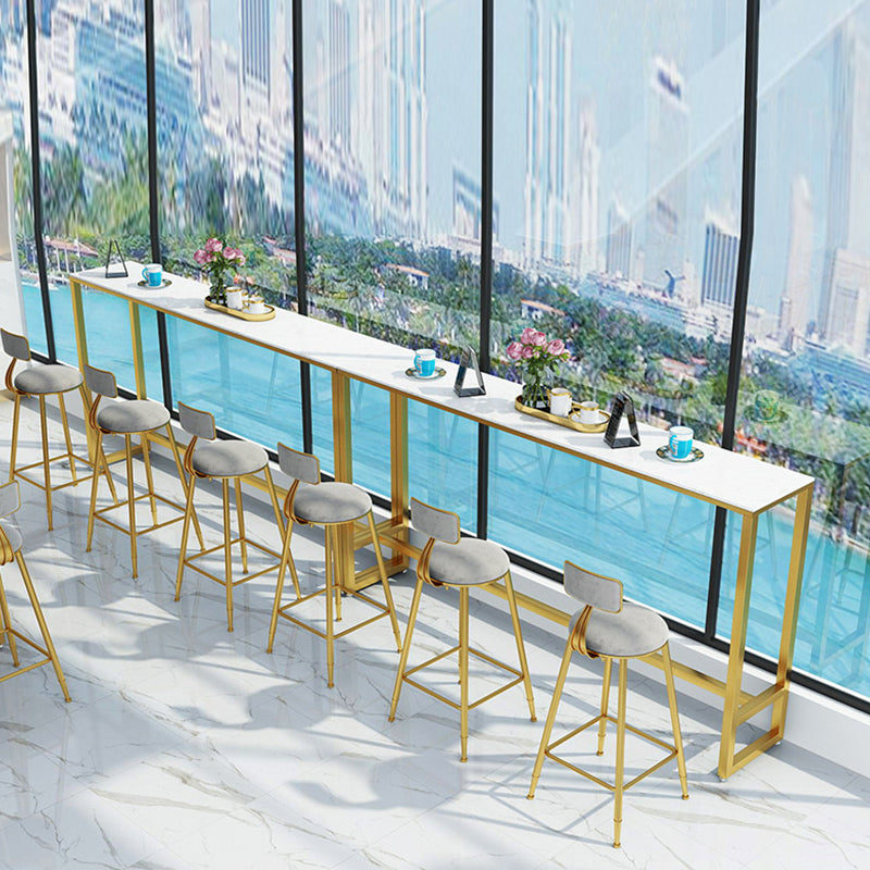 Glam Bar Height Table Faux Marble Top Bistro Bar Table with Trestle Base Clearhalo 'Bar Furniture' 'Bar Tables' 'bar_tables' 'furn' 'furn_bar_tables' 'Furniture' 'Kitchen & Dining Furniture' 6560392