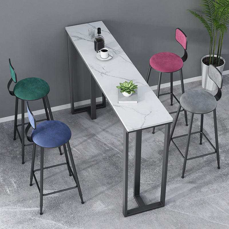 Industrial Bar Height Table Stone Top Bistro Table with Black Base 70.9"L x 15.7"W x 41.3"H White Without Chairs Clearhalo 'Bar Furniture' 'Bar Tables' 'bar_tables' 'furn' 'furn_bar_tables' 'Furniture' 'Kitchen & Dining Furniture' 6560445