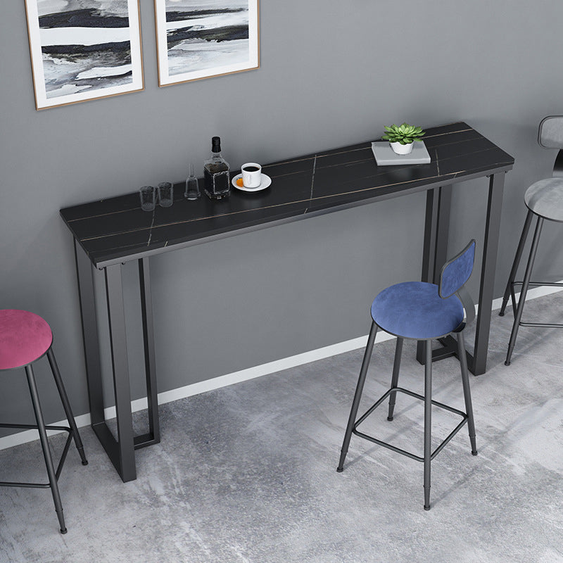 Industrial Bar Height Table Stone Top Bistro Table with Black Base 70.9"L x 15.7"W x 41.3"H Black-Gold Without Chairs Clearhalo 'Bar Furniture' 'Bar Tables' 'bar_tables' 'furn' 'furn_bar_tables' 'Furniture' 'Kitchen & Dining Furniture' 6560447