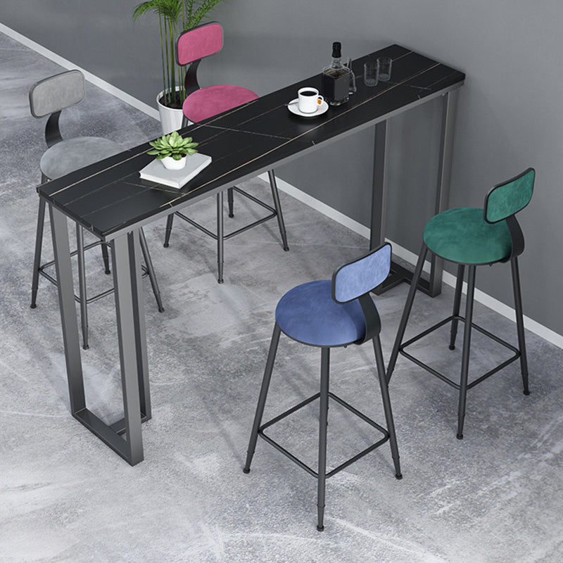 Industrial Bar Height Table Stone Top Bistro Table with Black Base 63"L x 15.7"W x 41.3"H Black-Gold Without Chairs Clearhalo 'Bar Furniture' 'Bar Tables' 'bar_tables' 'furn' 'furn_bar_tables' 'Furniture' 'Kitchen & Dining Furniture' 6560448