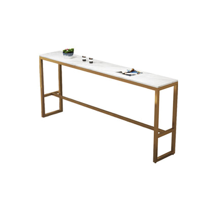Mesa de bar moderna con altura, mesa de bistró con tapa de mármol sintético blanco y base dorada