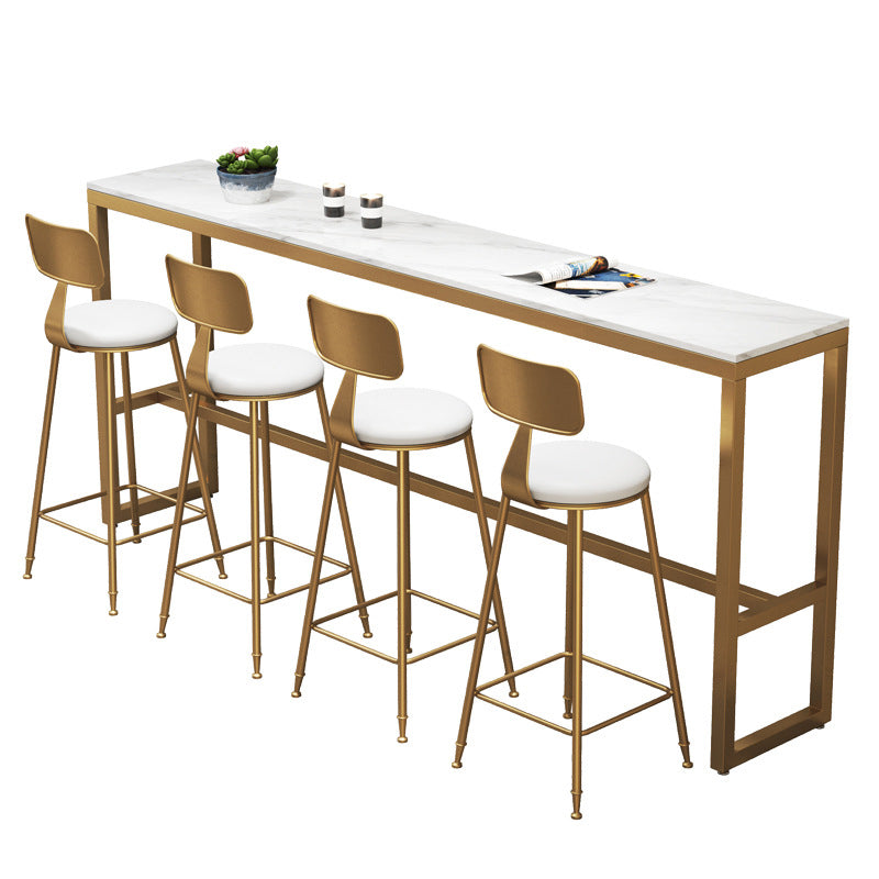 Mesa de bar moderna con altura, mesa de bistró con tapa de mármol sintético blanco y base dorada