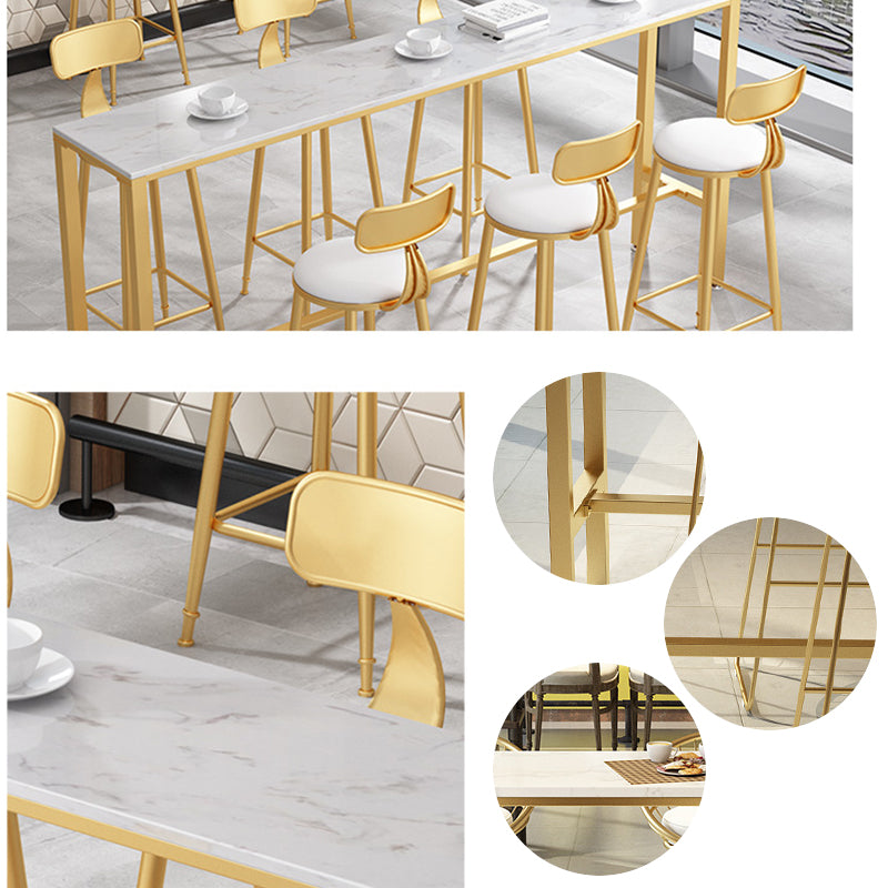 Mesa de bar moderna con altura, mesa de bistró con tapa de mármol sintético blanco y base dorada