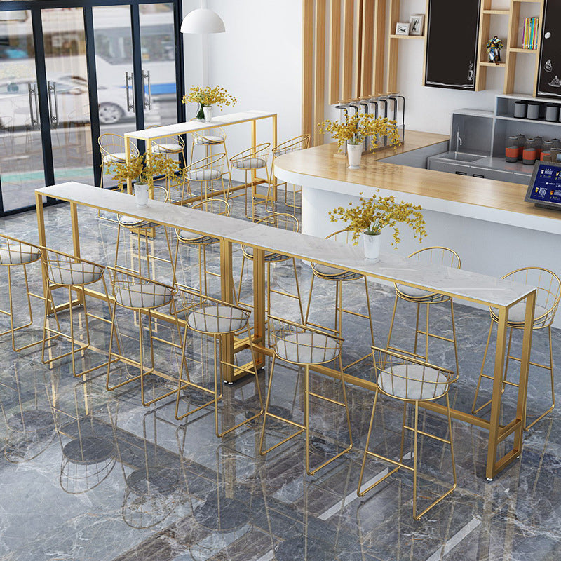 White Faux Marble Table Modern Style Bistro Table with Trestle Base