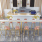 White Faux Marble Table Modern Style Bistro Table with Trestle Base