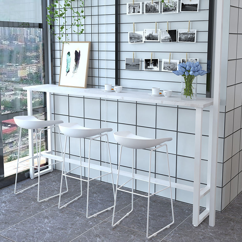 Modern Bar-Height Table Faux Marble Top Bistro Table for Patio Use 70.9"L x 15.7"W x 41.3"H White Without Chairs Clearhalo 'Bar Furniture' 'Bar Tables' 'bar_tables' 'furn' 'furn_bar_tables' 'Furniture' 'Kitchen & Dining Furniture' 6560541