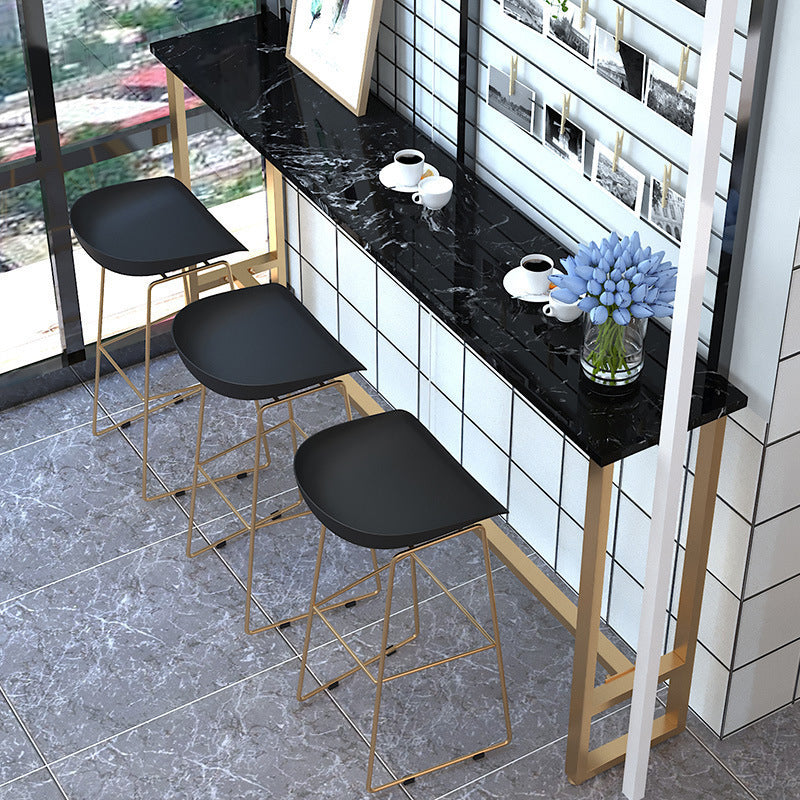 Modern Bar-Height Table Faux Marble Top Bistro Table for Patio Use 78.7"L x 15.7"W x 41.3"H Black Without Chairs Clearhalo 'Bar Furniture' 'Bar Tables' 'bar_tables' 'furn' 'furn_bar_tables' 'Furniture' 'Kitchen & Dining Furniture' 6560545