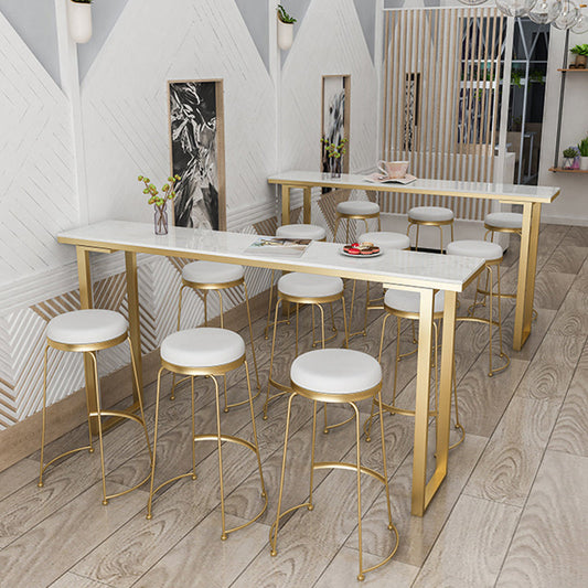 Faux Marble Table Modern Style Bistro Bar Table with Sled Base