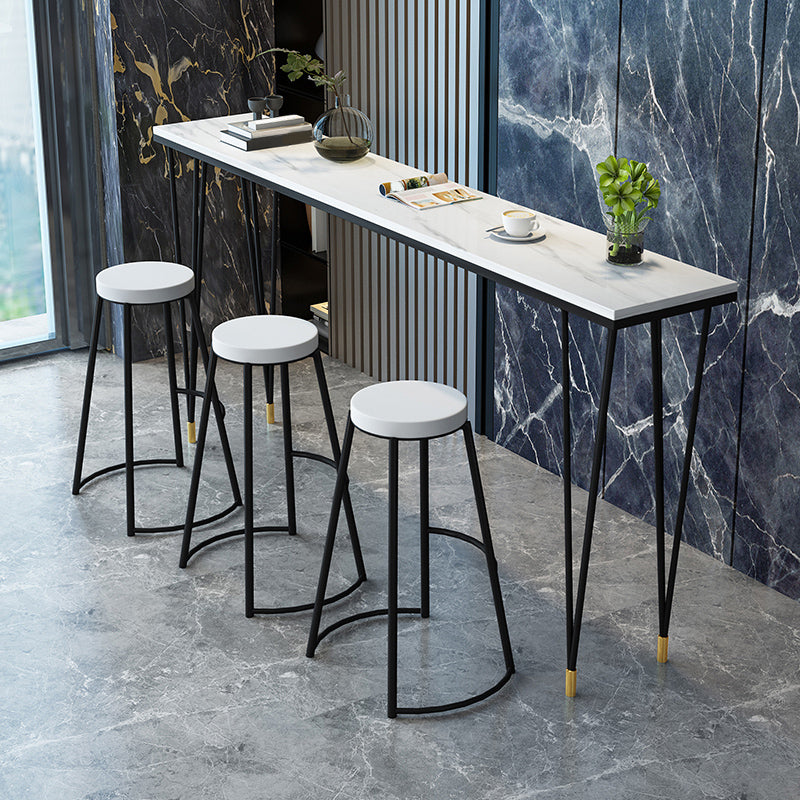 Stone Top Bistro Table Modern Style Bistro Bar Table with Four Legs 78.7"L x 15.7"W x 41.3"H Black Without Chairs Clearhalo 'Bar Furniture' 'Bar Tables' 'bar_tables' 'furn' 'furn_bar_tables' 'Furniture' 'Kitchen & Dining Furniture' 6560660