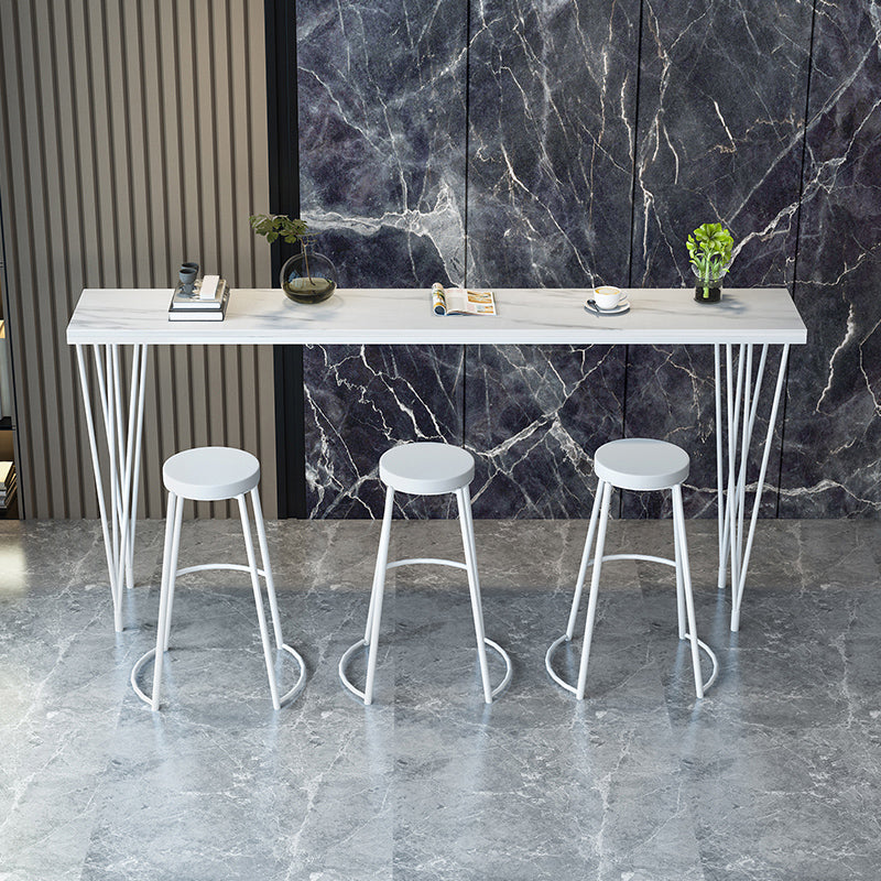 Stone Top Bistro Table Modern Style Bistro Bar Table with Four Legs 78.7"L x 15.7"W x 41.3"H White Without Chairs Clearhalo 'Bar Furniture' 'Bar Tables' 'bar_tables' 'furn' 'furn_bar_tables' 'Furniture' 'Kitchen & Dining Furniture' 6560663