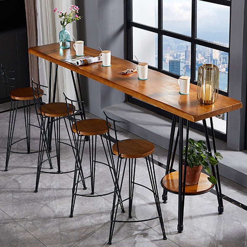 Table de bar de style industriel Table de pub rectangulaire en bois massif en marron