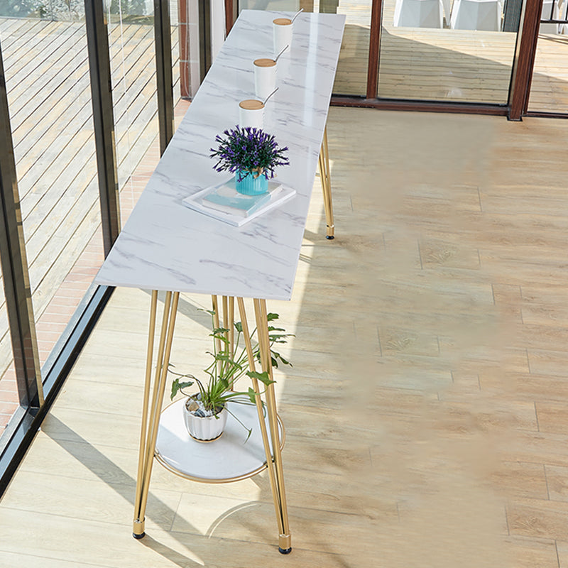 Rectangle Pub Table Glam Stone Bar Table for Cafe and Breakroom White Without Chairs Clearhalo 'Bar Furniture' 'Bar Tables' 'bar_tables' 'furn' 'furn_bar_tables' 'Furniture' 'Kitchen & Dining Furniture' 6560790