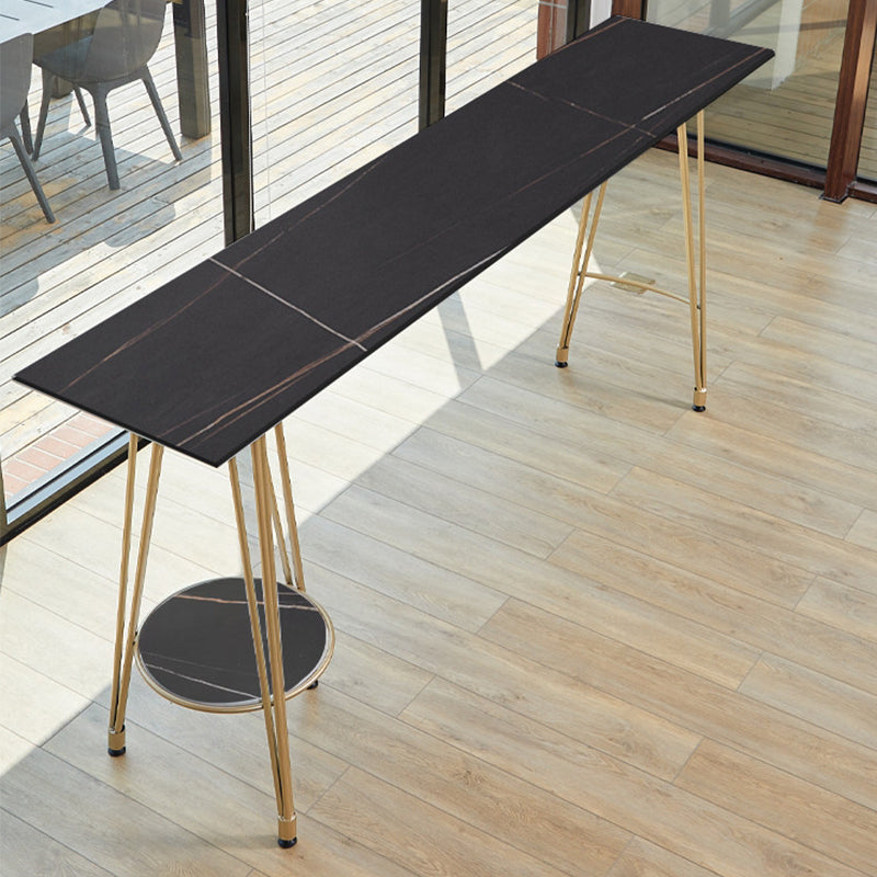 Rectangle Pub Table Glam Stone Bar Table for Cafe and Breakroom Black-Gold Without Chairs Clearhalo 'Bar Furniture' 'Bar Tables' 'bar_tables' 'furn' 'furn_bar_tables' 'Furniture' 'Kitchen & Dining Furniture' 6560794