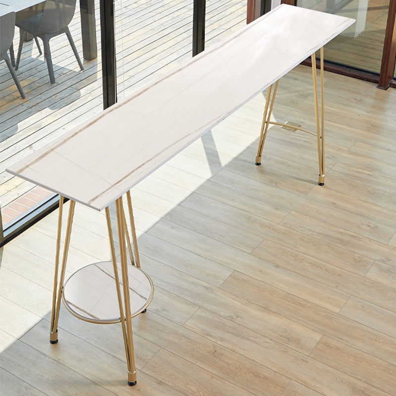 Rectangle Pub Table Glam Stone Bar Table for Cafe and Breakroom 70.9"L x 15.7"W x 41.3"H White-Gold Without Chairs Clearhalo 'Bar Furniture' 'Bar Tables' 'bar_tables' 'furn' 'furn_bar_tables' 'Furniture' 'Kitchen & Dining Furniture' 6560795