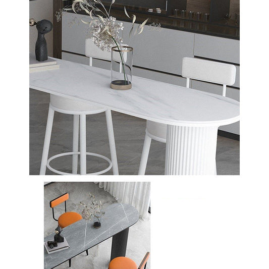 Rectangle Stone Bar Dining Table Bar Height Metal Base Bar Table