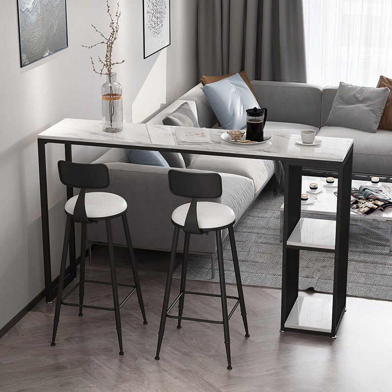 Industrial Rectangle Bar Dining Table Faux Marble Bar Stool Table with Storages 70.9"L x 15.7"W x 41.3"H Without Chairs Clearhalo 'Bar Furniture' 'Bar Tables' 'bar_tables' 'furn' 'furn_bar_tables' 'Furniture' 'Kitchen & Dining Furniture' 6560930