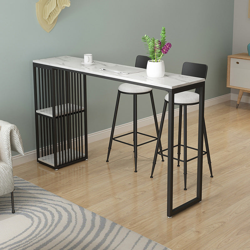 Industrial Rectangle Bar Dining Table Faux Marble Bar Stool Table with Storages 55.1"L x 15.7"W x 41.3"H Without Chairs Clearhalo 'Bar Furniture' 'Bar Tables' 'bar_tables' 'furn' 'furn_bar_tables' 'Furniture' 'Kitchen & Dining Furniture' 6560932