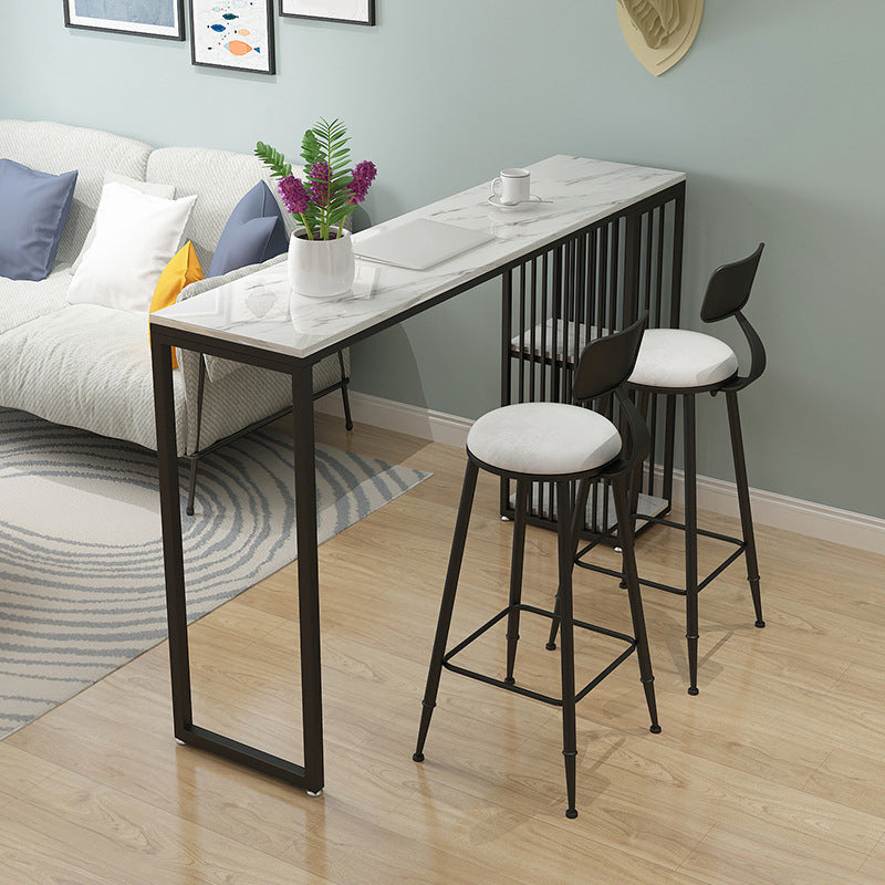 Industrial Rectangle Bar Dining Table Faux Marble Bar Stool Table with Storages 47.2"L x 15.7"W x 41.3"H Without Chairs Clearhalo 'Bar Furniture' 'Bar Tables' 'bar_tables' 'furn' 'furn_bar_tables' 'Furniture' 'Kitchen & Dining Furniture' 6560933