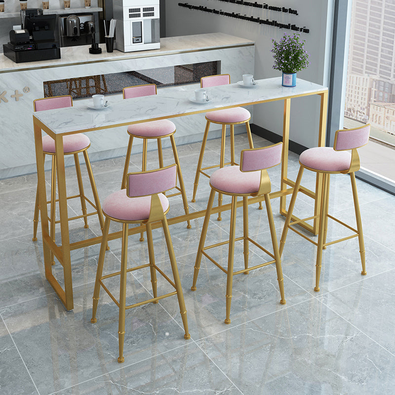 Glam Style Rectangle Bar Set 1/4/7 Pieces Faux Marble Pub Dining Set for Indoor 7 Pieces: Table, 6 Stools Clearhalo 'Bar Furniture' 'furn' 'furn_home_bar_bar_sets' 'Furniture' 'Home Bars & Bar Sets' 'home_bar_bar_sets' 'Kitchen & Dining Furniture' 6561170