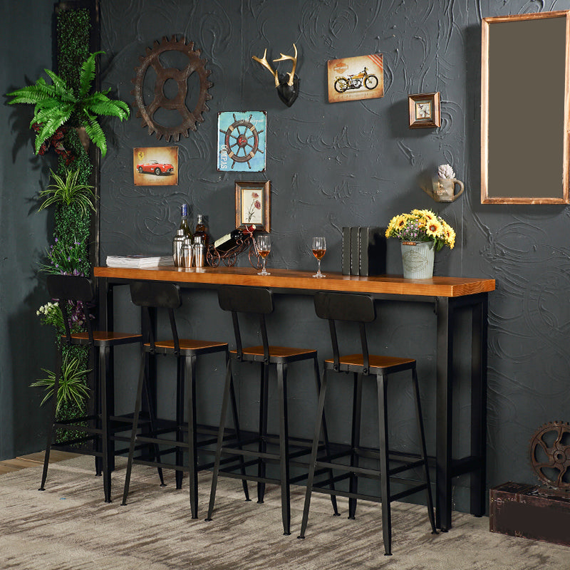 Industrial Bar Stool and Table Set 1/4/5 Pieces Pub Dining Set 5 Pieces: Table, 4 Black Brown Stools Clearhalo 'Bar Furniture' 'furn' 'furn_home_bar_bar_sets' 'Furniture' 'Home Bars & Bar Sets' 'home_bar_bar_sets' 'Kitchen & Dining Furniture' 6561191