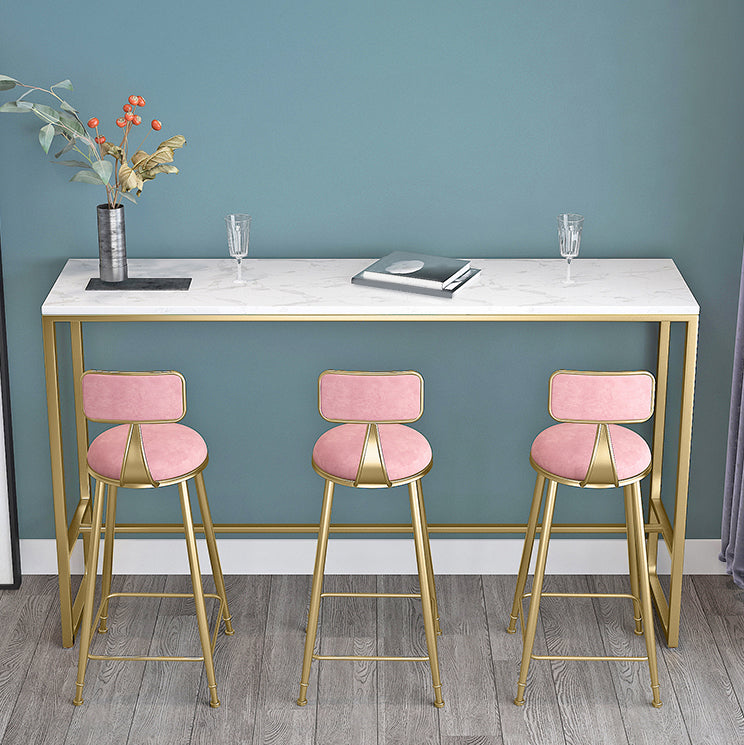 Glam Rectangle Bar Table Set 1/2/4 Pieces Faux Marble Pub Set for Dining Room 4 Pieces: Table, 3 Pink Stools Clearhalo 'Bar Furniture' 'furn' 'furn_home_bar_bar_sets' 'Furniture' 'Home Bars & Bar Sets' 'home_bar_bar_sets' 'Kitchen & Dining Furniture' 6561302