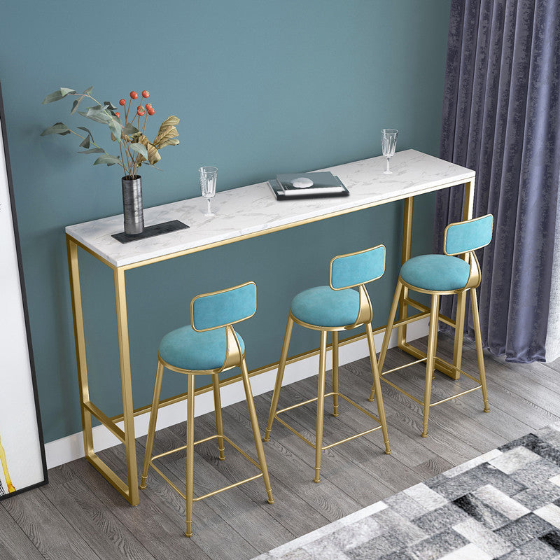 Glam Rectangle Bar Table Set 1/2/4 Pieces Faux Marble Pub Set for Dining Room 4 Pieces: Table, 3 Blue Stools Clearhalo 'Bar Furniture' 'furn' 'furn_home_bar_bar_sets' 'Furniture' 'Home Bars & Bar Sets' 'home_bar_bar_sets' 'Kitchen & Dining Furniture' 6561307