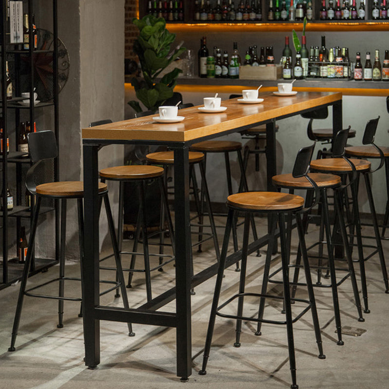 Industrial Style Pub Set 1/5/9 Pieces Solid Wood Pub Dining Set for Indoor 9 Pieces: Table, 8 Brown Stools Clearhalo 'Bar Furniture' 'furn' 'furn_home_bar_bar_sets' 'Furniture' 'Home Bars & Bar Sets' 'home_bar_bar_sets' 'Kitchen & Dining Furniture' 6561515