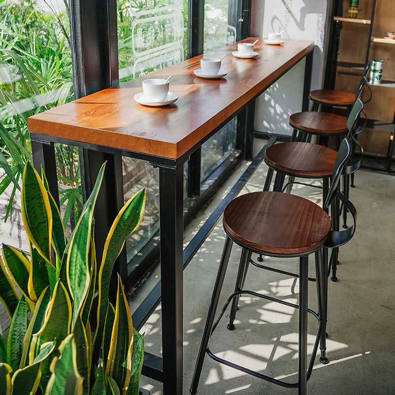Industrial Style Pub Set 1/5/9 Pieces Solid Wood Pub Dining Set for Indoor 5 Pieces: Table, 4 Brown Stools Clearhalo 'Bar Furniture' 'furn' 'furn_home_bar_bar_sets' 'Furniture' 'Home Bars & Bar Sets' 'home_bar_bar_sets' 'Kitchen & Dining Furniture' 6561528