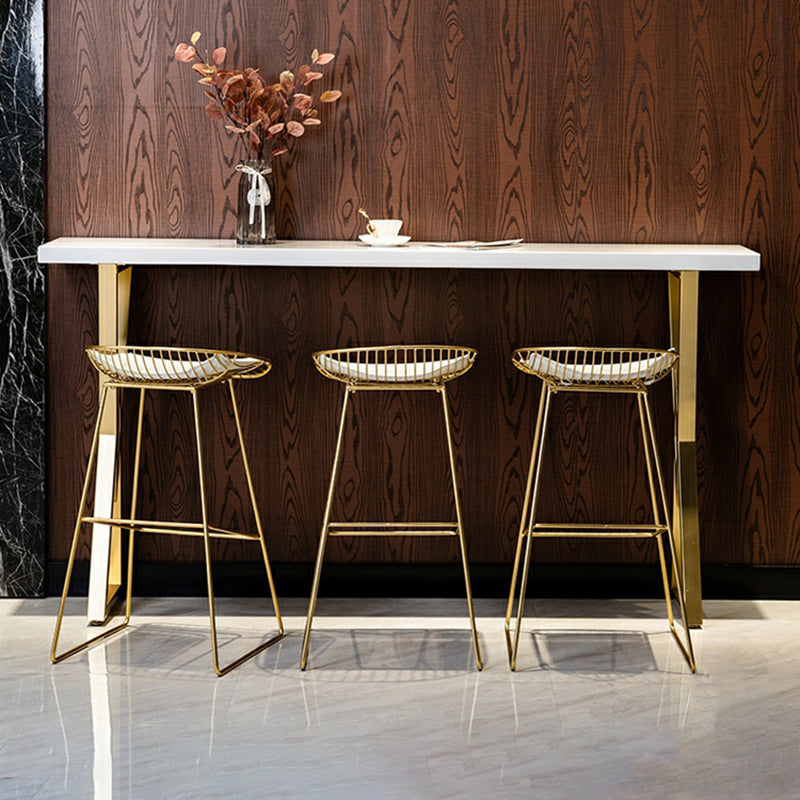 Glam Style Bar Set 1/2/4 Pieces Solid Wood Rectangle Counter Set 4 Pieces: 1 Table, 3 White Gold Stools Clearhalo 'Bar Furniture' 'furn' 'furn_home_bar_bar_sets' 'Furniture' 'Home Bars & Bar Sets' 'home_bar_bar_sets' 'Kitchen & Dining Furniture' 6561747