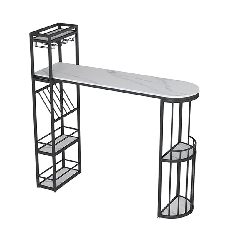 Modern Bar Table Set 1/2/3 Pieces Stone Bar Table and Stool Set White-Black 71"L x 16"W Clearhalo 'Bar Furniture' 'furn' 'furn_home_bar_bar_sets' 'Furniture' 'Home Bars & Bar Sets' 'home_bar_bar_sets' 'Kitchen & Dining Furniture' 6561878