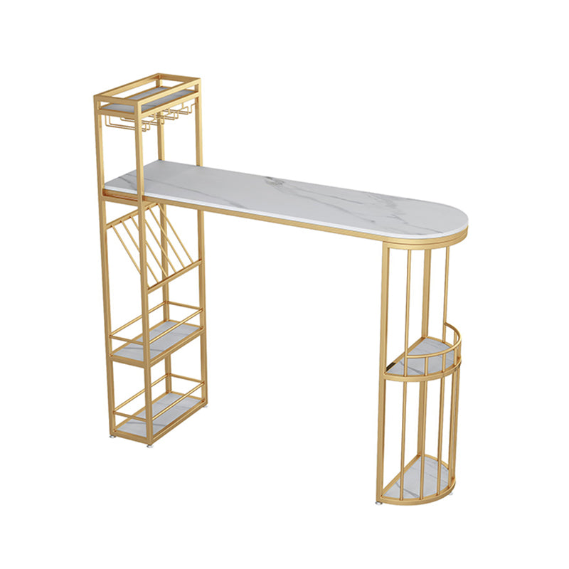 Modern Bar Table Set 1/2/3 Pieces Stone Bar Table and Stool Set White-Gold 71"L x 16"W Clearhalo 'Bar Furniture' 'furn' 'furn_home_bar_bar_sets' 'Furniture' 'Home Bars & Bar Sets' 'home_bar_bar_sets' 'Kitchen & Dining Furniture' 6561885