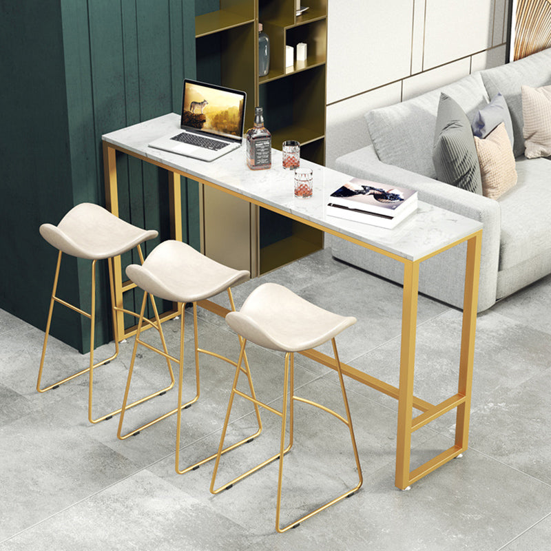 Glam Rectangle Pub Set 1/4 Pieces Counter Table with Upholstered Stools 4 Pieces: White Table, 3 White Gold Stools Clearhalo 'Bar Furniture' 'furn' 'furn_home_bar_bar_sets' 'Furniture' 'Home Bars & Bar Sets' 'home_bar_bar_sets' 'Kitchen & Dining Furniture' 6562151
