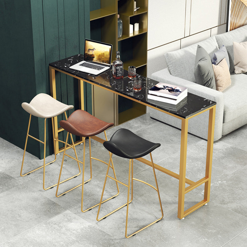 Glam Rectangle Pub Set 1/4 Pieces Counter Table with Upholstered Stools 4 Pieces: Black Table, 1 White-Gold+1 Black-Gold+1 Brown Stools Clearhalo 'Bar Furniture' 'furn' 'furn_home_bar_bar_sets' 'Furniture' 'Home Bars & Bar Sets' 'home_bar_bar_sets' 'Kitchen & Dining Furniture' 6562152