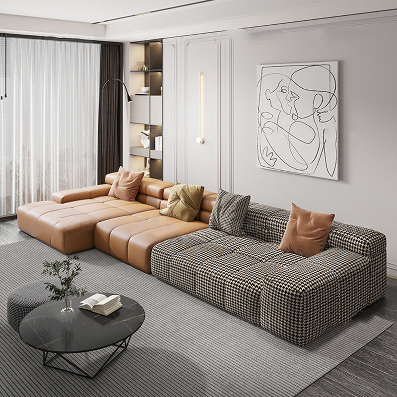 Scandinavian Sleeper Sectional with Tufted Split-Back and Recessed Arm Linen Blend Left Clearhalo 'furn' 'furn_sectionals' 'Furniture' 'Living Room Furniture' 'Sectionals' 6562202