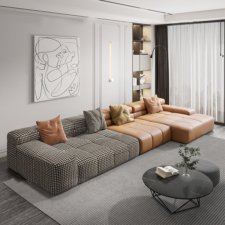 Scandinavian Sleeper Sectional with Tufted Split-Back and Recessed Arm Linen Blend Right Clearhalo 'furn' 'furn_sectionals' 'Furniture' 'Living Room Furniture' 'Sectionals' 6562203