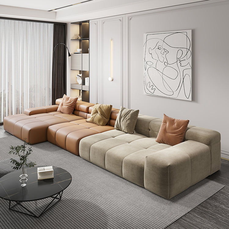 Scandinavian Sleeper Sectional with Tufted Split-Back and Recessed Arm Polyester Blend Left Clearhalo 'furn' 'furn_sectionals' 'Furniture' 'Living Room Furniture' 'Sectionals' 6562206