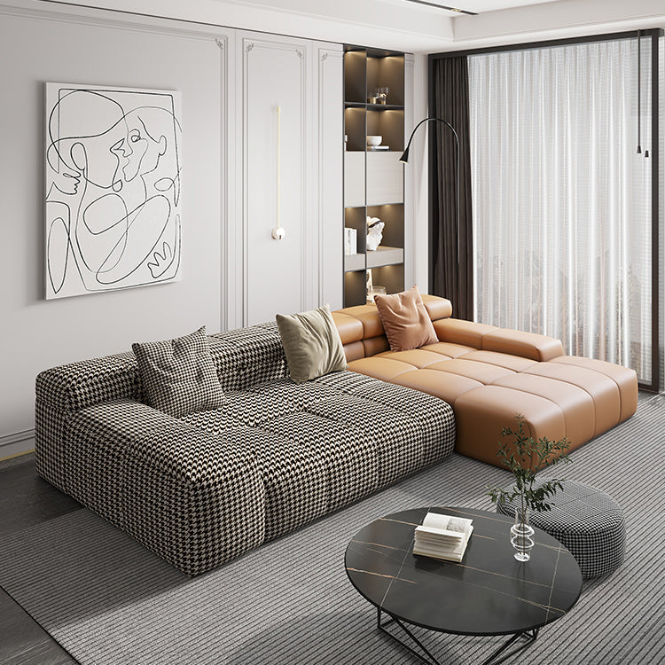Scandinavian Sleeper Sectional with Tufted Split-Back and Recessed Arm Linen Blend Right Clearhalo 'furn' 'furn_sectionals' 'Furniture' 'Living Room Furniture' 'Sectionals' 6562208