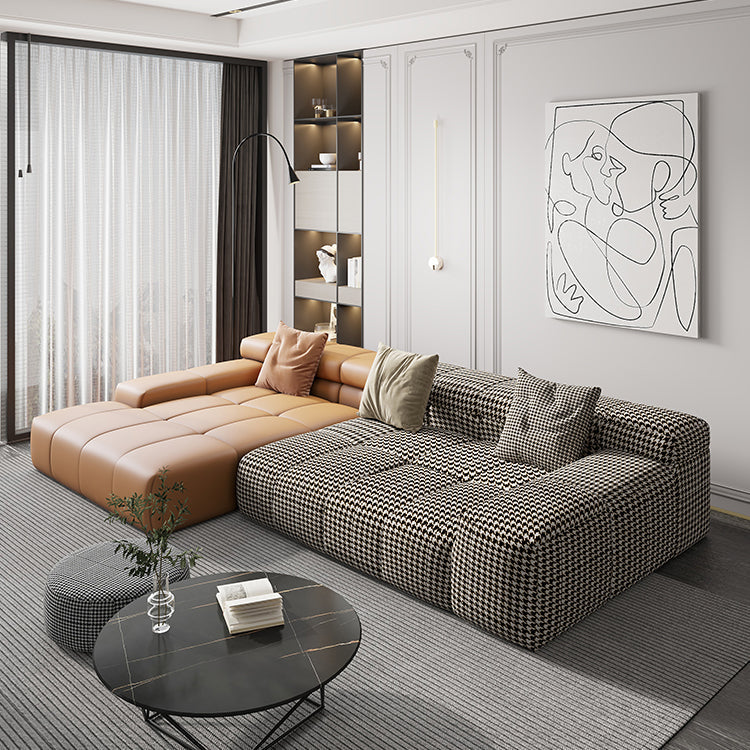 Scandinavian Sleeper Sectional with Tufted Split-Back and Recessed Arm Linen Blend Left Clearhalo 'furn' 'furn_sectionals' 'Furniture' 'Living Room Furniture' 'Sectionals' 6562210