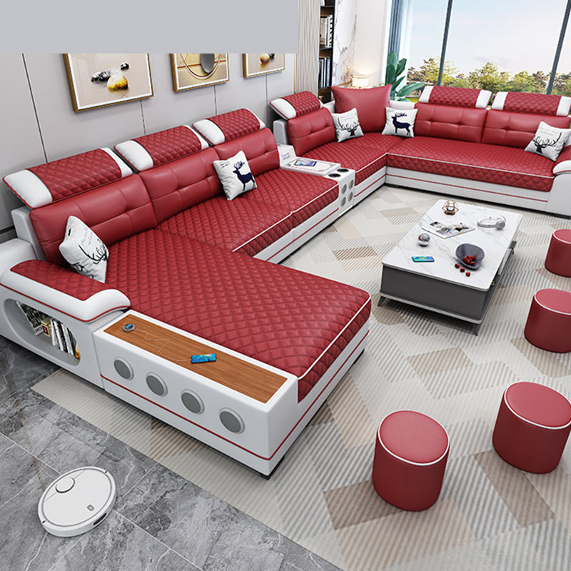 Sofá seccional de cuero de campo sintético francés con brazos de almohada