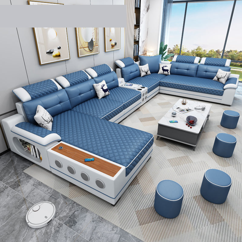 Sofá seccional de cuero de campo sintético francés con brazos de almohada