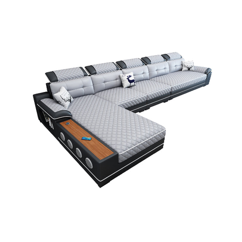 Sofá seccional de cuero de campo sintético francés con brazos de almohada