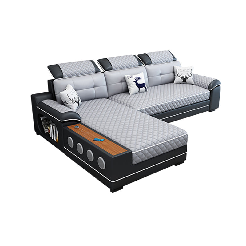 Sofá seccional de cuero de campo sintético francés con brazos de almohada