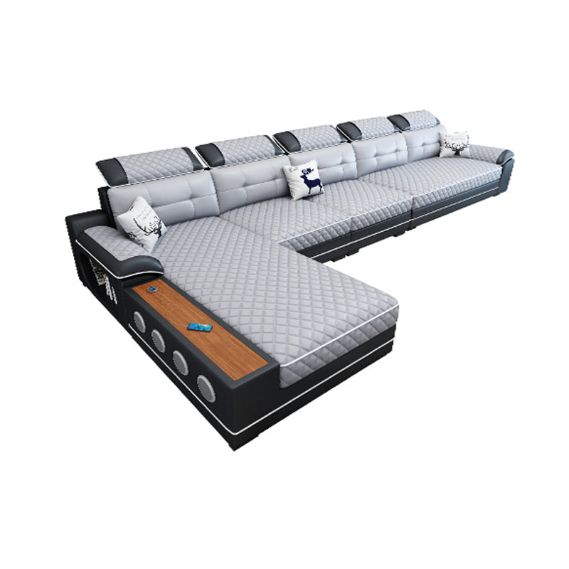 Sofá seccional de cuero de campo sintético francés con brazos de almohada