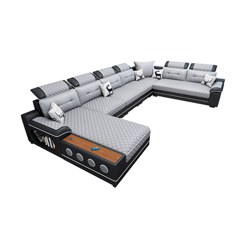 Sofá seccional de cuero de campo sintético francés con brazos de almohada